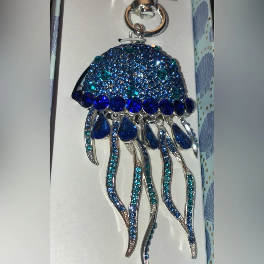 PIPER K Blue Ombré Crystal-Studded Jellyfish or Squid Bag Charm Keychain NEW NWT